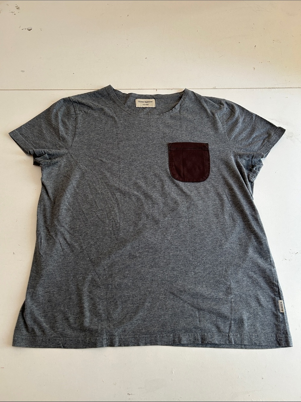 Oliver Spencer Heather Gray Tee with Contrast Chest Pocket-S